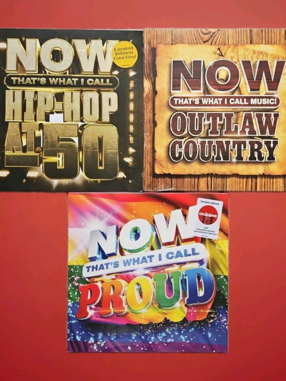 Lot of 3 Now That's What I Call Music Records (New): Outlaw Country, Proud, Hip